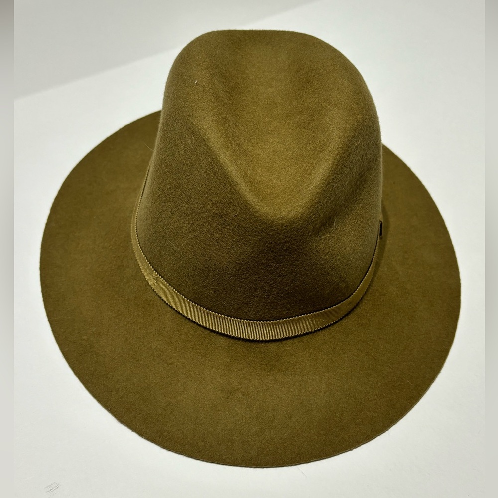 Aritzia Auxiliary Olive Green/taupe Wool Fedora Hat